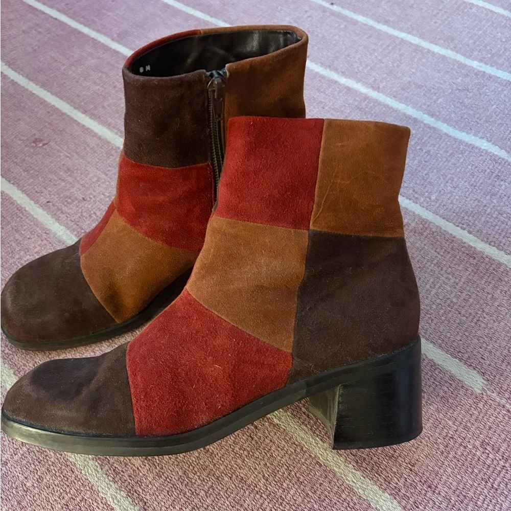 90’s/Y2K Vintage Nine West Suede Colorful Patchwork Ankle Boots - Picture 4 of 10